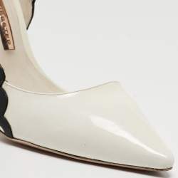 Pre Owned Sophia Webster White/Black Patent and Laser Cut Leather Mika D'orsay Pumps Size 36.5