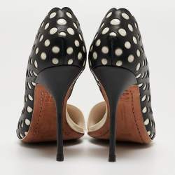 Pre Owned Sophia Webster White/Black Patent and Laser Cut Leather Mika D'orsay Pumps Size 36.5