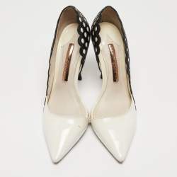 Pre Owned Sophia Webster White/Black Patent and Laser Cut Leather Mika D'orsay Pumps Size 36.5
