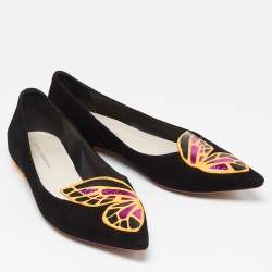 Sophia Webster Black Suede Bibi Butterfly Pointed Toe Ballet Flats Size 40