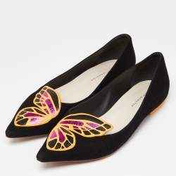 Sophia Webster Black Suede Bibi Butterfly Pointed Toe Ballet Flats Size 40