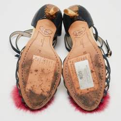 Pre Owned Sophia Webster Green Suede Fur Detail Ankle Strap Wrap Up Sandals Size 38