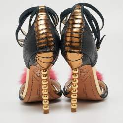 Pre Owned Sophia Webster Green Suede Fur Detail Ankle Strap Wrap Up Sandals Size 38