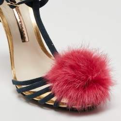 Pre Owned Sophia Webster Green Suede Fur Detail Ankle Strap Wrap Up Sandals Size 38