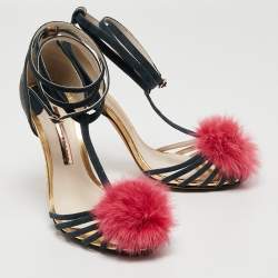 Pre Owned Sophia Webster Green Suede Fur Detail Ankle Strap Wrap Up Sandals Size 38