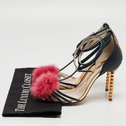 Pre Owned Sophia Webster Green Suede Fur Detail Ankle Strap Wrap Up Sandals Size 38