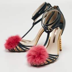 Pre Owned Sophia Webster Green Suede Fur Detail Ankle Strap Wrap Up Sandals Size 38