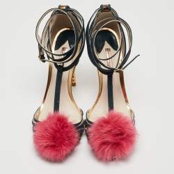 Pre Owned Sophia Webster Green Suede Fur Detail Ankle Strap Wrap Up Sandals Size 38