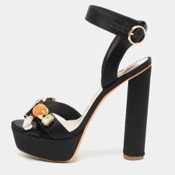 Sophia Webster Black Satin Amanda Gem Platform Sandals Size 38.5