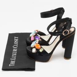 Sophia Webster Black Satin Amanda Gem Platform Sandals Size 38.5