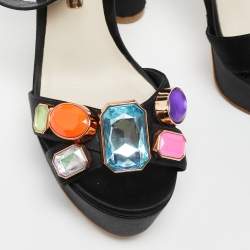 Sophia Webster Black Satin Amanda Gem Platform Sandals Size 38.5