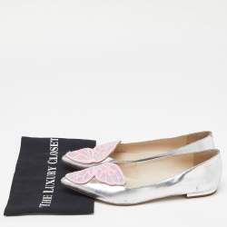 Sophia Webster Silver Patent Leather Bibi Butterfly Ballet Flats Size 41