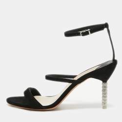 Pre Owned Sophia Webster Black Suede Rosalind Crystal Heel Ankle Strap Sandals Size 41