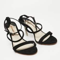 Pre Owned Sophia Webster Black Suede Rosalind Crystal Heel Ankle Strap Sandals Size 41