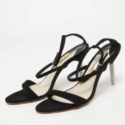 Pre Owned Sophia Webster Black Suede Rosalind Crystal Heel Ankle Strap Sandals Size 41