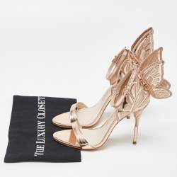 Sophia Webster Rose Gold Embroidered Leather Chiara Butterfly Ankle Strap Sandals Size 37