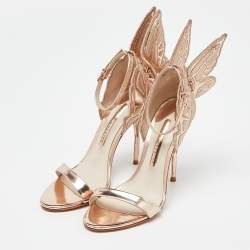 Sophia Webster Rose Gold Embroidered Leather Chiara Butterfly Ankle Strap Sandals Size 37