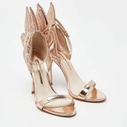 Sophia Webster Rose Gold Embroidered Leather Chiara Butterfly Ankle Strap Sandals Size 37