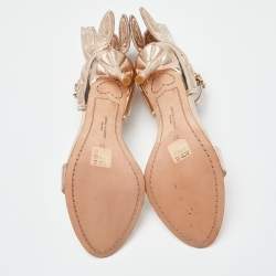 Sophia Webster Rose Gold Embroidered Leather Chiara Butterfly Ankle Strap Sandals Size 37