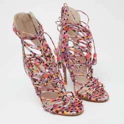 Sophia Webster Tricolor Printed Leather Lacey Sandals Size 37
