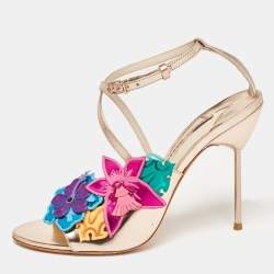 Sophia Webster Rose Gold Leather Floral Applique Hula Sandals Size 41