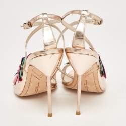 Sophia Webster Rose Gold Leather Floral Applique Hula Sandals Size 41