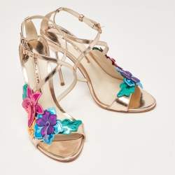 Sophia Webster Rose Gold Leather Floral Applique Hula Sandals Size 41