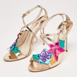 Sophia Webster Rose Gold Leather Floral Applique Hula Sandals Size 41