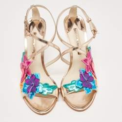 Sophia Webster Rose Gold Leather Floral Applique Hula Sandals Size 41