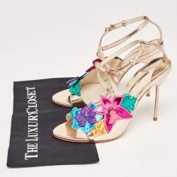 Sophia Webster Rose Gold Leather Floral Applique Hula Sandals Size 41