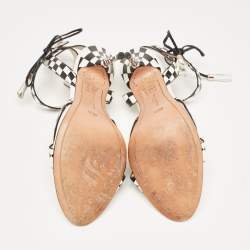 Sophia Webster White/Black Checkered Leather Poppy Sandals Size 40.5