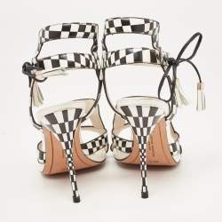 Sophia Webster White/Black Checkered Leather Poppy Sandals Size 40.5