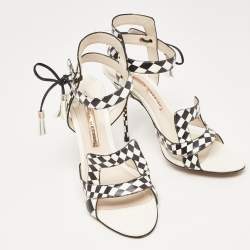 Sophia Webster White/Black Checkered Leather Poppy Sandals Size 40.5