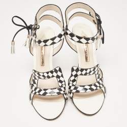 Sophia Webster White/Black Checkered Leather Poppy Sandals Size 40.5