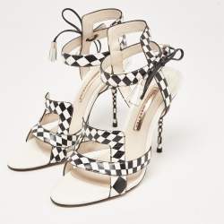 Sophia Webster White/Black Checkered Leather Poppy Sandals Size 40.5