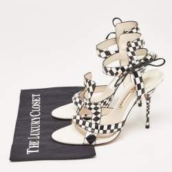 Sophia Webster White/Black Checkered Leather Poppy Sandals Size 40.5