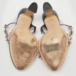 Pre Owned Sophia Webster Black PVC and Leather Dina Crystals Slide Sandals Size 37