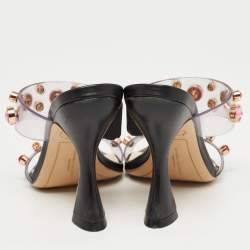 Pre Owned Sophia Webster Black PVC and Leather Dina Crystals Slide Sandals Size 37
