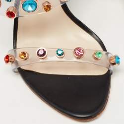 Pre Owned Sophia Webster Black PVC and Leather Dina Crystals Slide Sandals Size 37