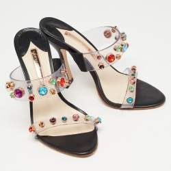 Pre Owned Sophia Webster Black PVC and Leather Dina Crystals Slide Sandals Size 37