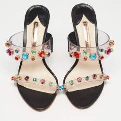 Pre Owned Sophia Webster Black PVC and Leather Dina Crystals Slide Sandals Size 37