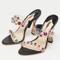 Pre Owned Sophia Webster Black PVC and Leather Dina Crystals Slide Sandals Size 37