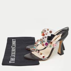 Pre Owned Sophia Webster Black PVC and Leather Dina Crystals Slide Sandals Size 37