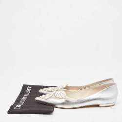 Sophia Webster Silver Leather Bibi Butterfly Ballet Flats Size 41