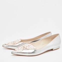 Sophia Webster Silver Leather Bibi Butterfly Ballet Flats Size 41