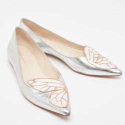 Sophia Webster Silver Leather Bibi Butterfly Ballet Flats Size 41
