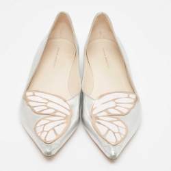 Sophia Webster Silver Leather Bibi Butterfly Ballet Flats Size 41