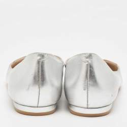 Sophia Webster Silver Leather Bibi Butterfly Ballet Flats Size 41