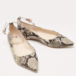 Sophia Webster Two Tone Embossed Python Dina Ankle Strap Ballet Flats Size 37