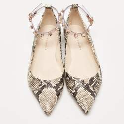 Sophia Webster Two Tone Embossed Python Dina Ankle Strap Ballet Flats Size 37